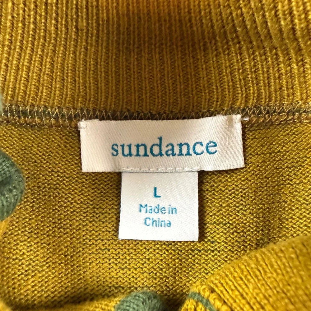 Sundance Henley Sweater Mens Large Green 100% Cotton‎ Mock Neck Long Sleeve Knit